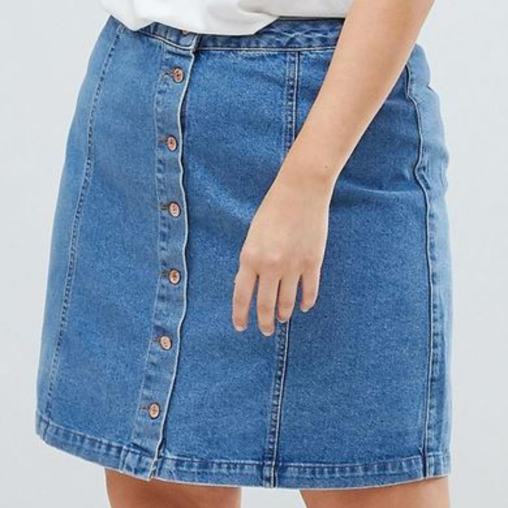 New Look Curve Button Through Denim Skirt